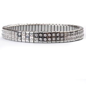 Expansion bangle stainless steel silver tone with Diamonique CZs